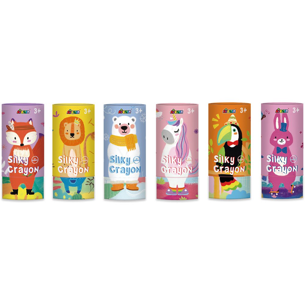Avenir Silky Crayon: 12 Farben, gemischte Modelle, in Tube Ø 7,5 x 16 cm, im Display 24 x 16 x 24,3 cm, 3+