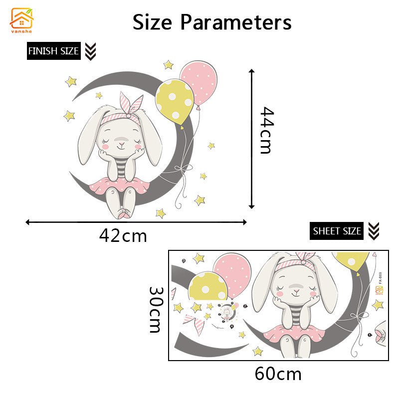 Rabbit sitting on the moon girls bedroom wall sticker