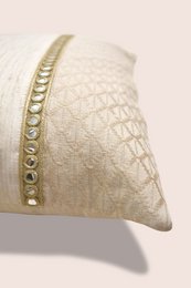 Handwoven Matka Silk Cushion Cover - Cotton Blend, Mirror Work