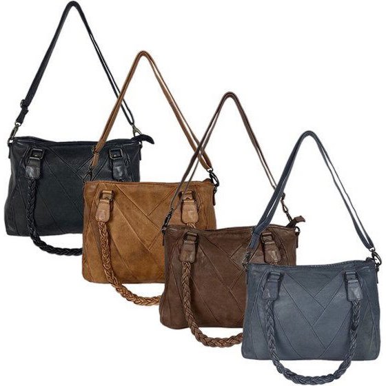 Sacs de dames Arrigo - Sac à bandoulière et sac à main en cuir lavé en bleu