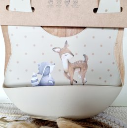Bibs di silicone con cervo e procione a goccia - beige