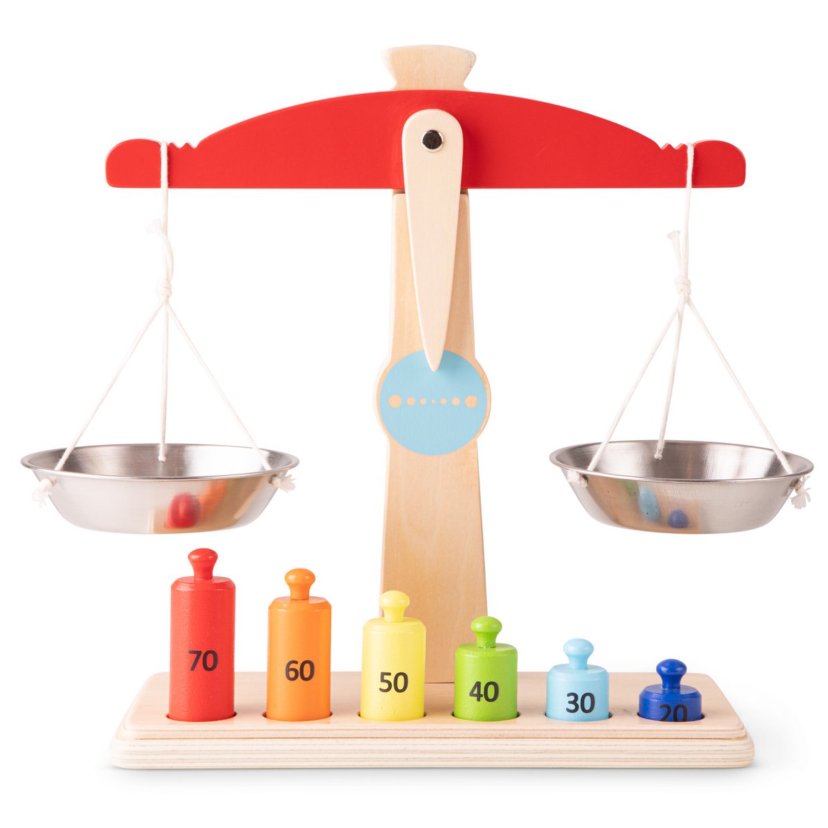 Wooden toy scale with weights
