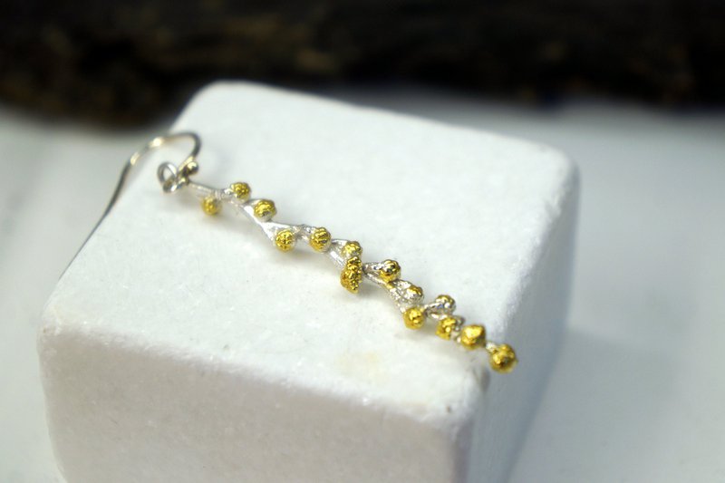 Sterling Silver Botanical Earrings - Real Twig with Gold Detail