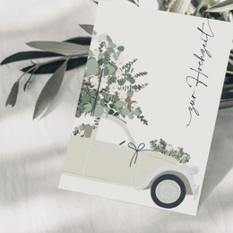 Wedding card 'for the wedding' with a sweet car and eucalyptus