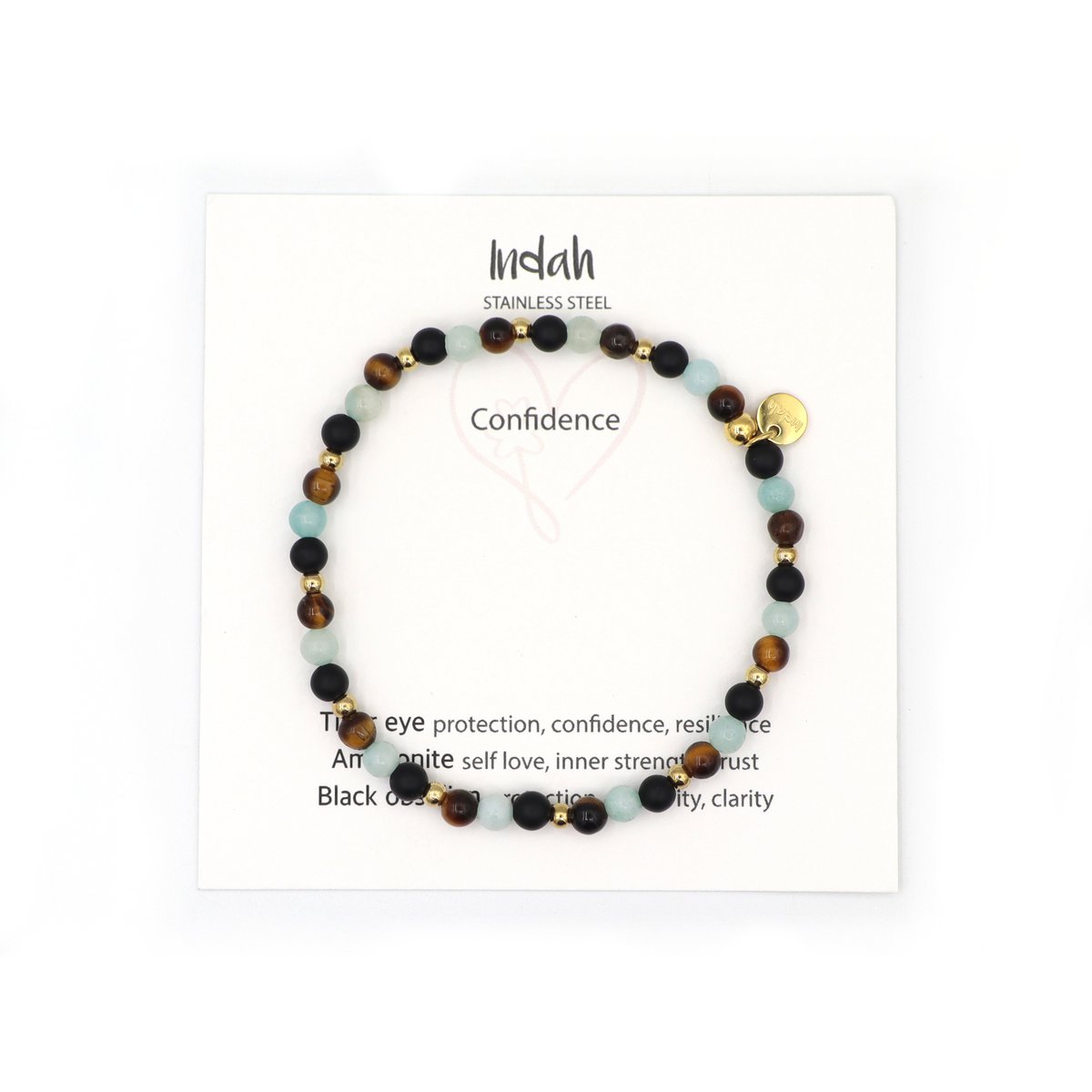 Natuursteen armband, confidence, zilver en goud