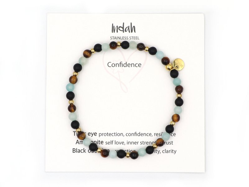 Natuursteen armband, confidence, zilver en goud