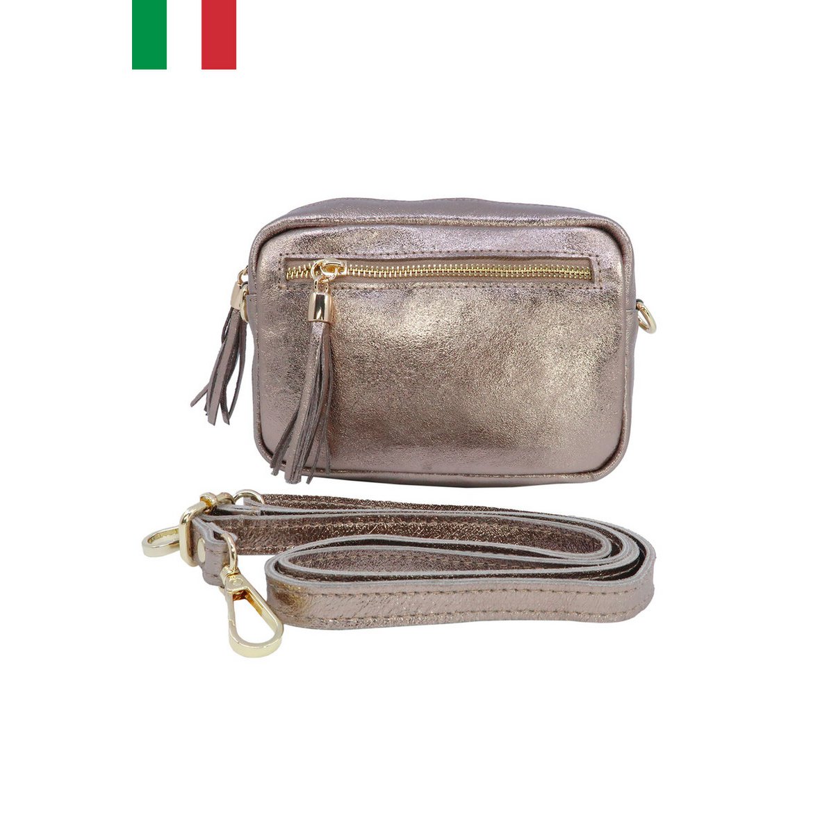 Iriserende leren schoudertas met metalen sluiting Made in Italy