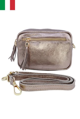 Iridescent leather shoulder bag with metal closure Made in Italy