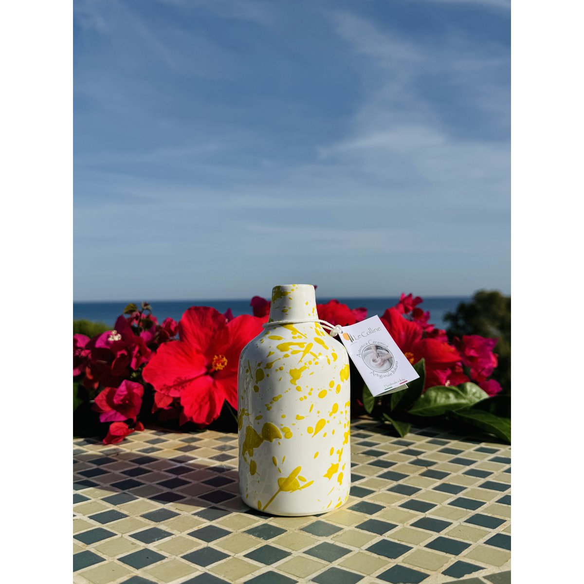 Handgemachte Ölflasche Ölspender Ölkännchen Keramikflasche "Schizzata" für Olivenöl & Essig aus Italien