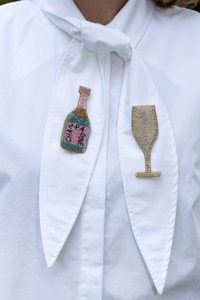 Paar broches: Champagne-turkoois