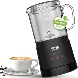 LIFETIME glass milk frother - 100% BPA-free including replacement whisk & 4 modes | Cocoa Machine Device Milk Frother | Frothing milk electric milk frother milk cooker milk warmer