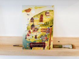 „Cycling Eleven Cities Route“ – A5-Illustrationsdruck | Kunstdruck auf 300 g/m² Tintoretto Gesso | Elf Städte festgelegt