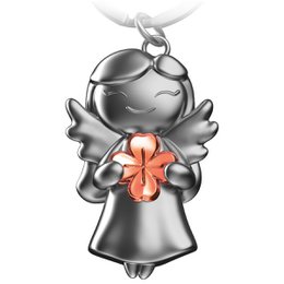 "Star" skytsengel nøglering - lykkeengel med kløverblad - engle lykkeamulet