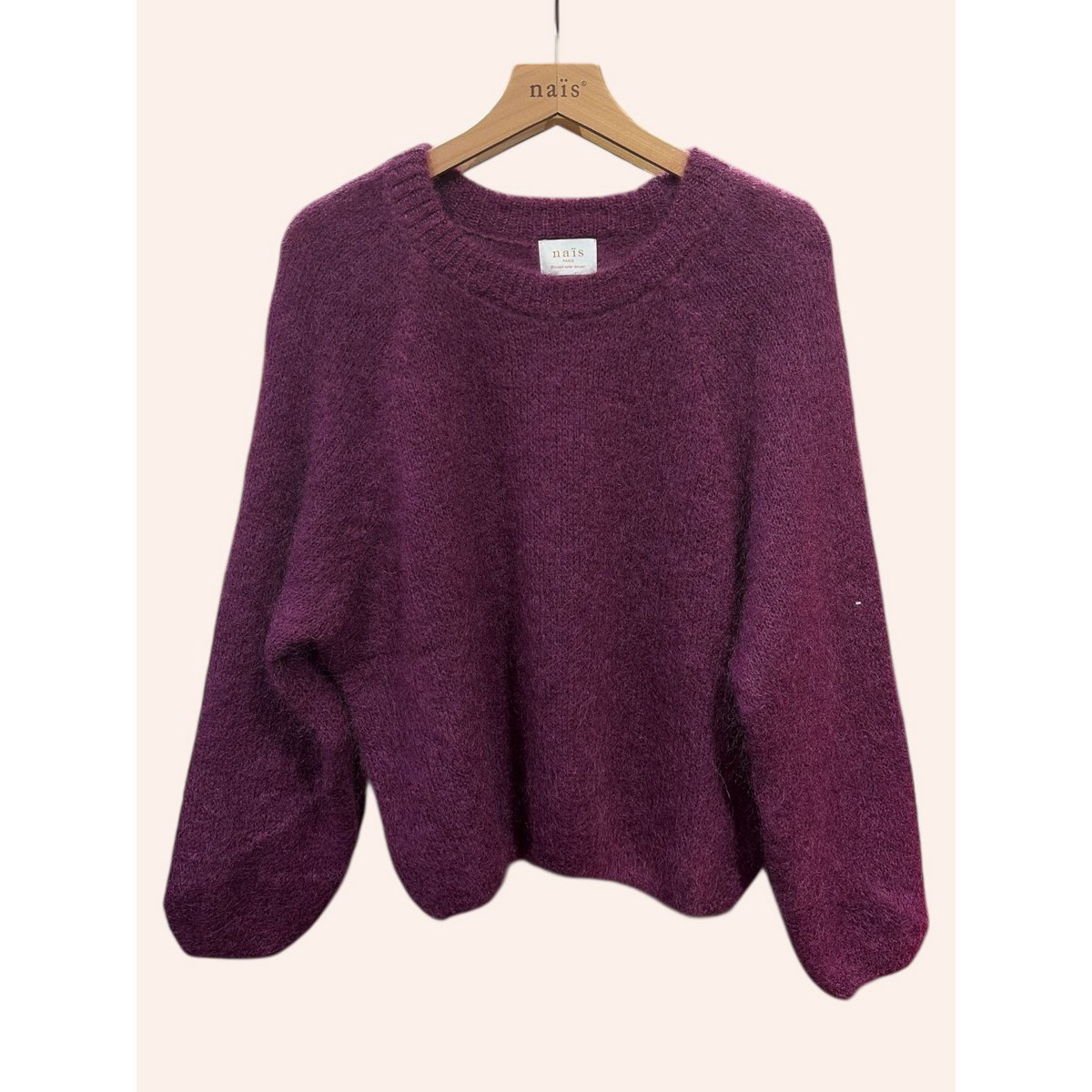 Pull col rond manches raglan en 76% mohair et laine