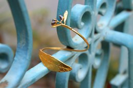 Real Olive Leaf Gold Bracelet, Handmade Nature Inspired Jewelry, Organic Tree Branch Cuff, Gift for Victory & Health, Sterling Silver 925