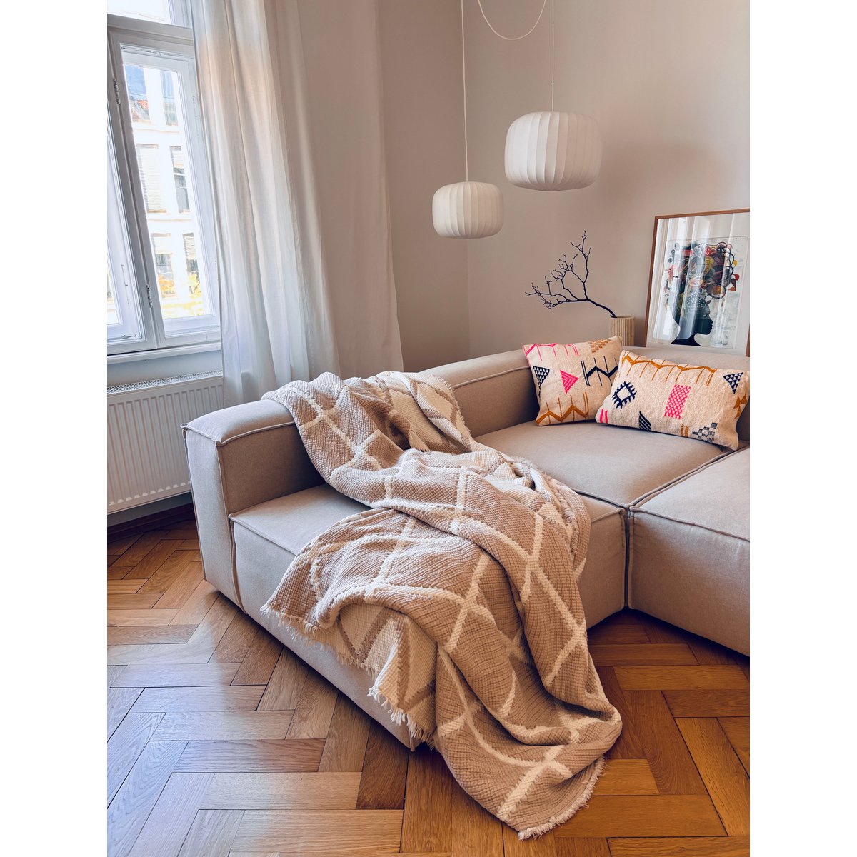 MARA Musselin Decke - Beige-Weiß- 2,20 x 2,50 m