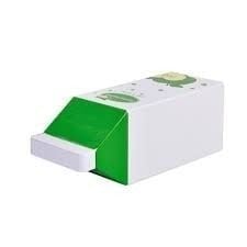 Green and white rectangular box with apple graphic, likely containing apple juice.