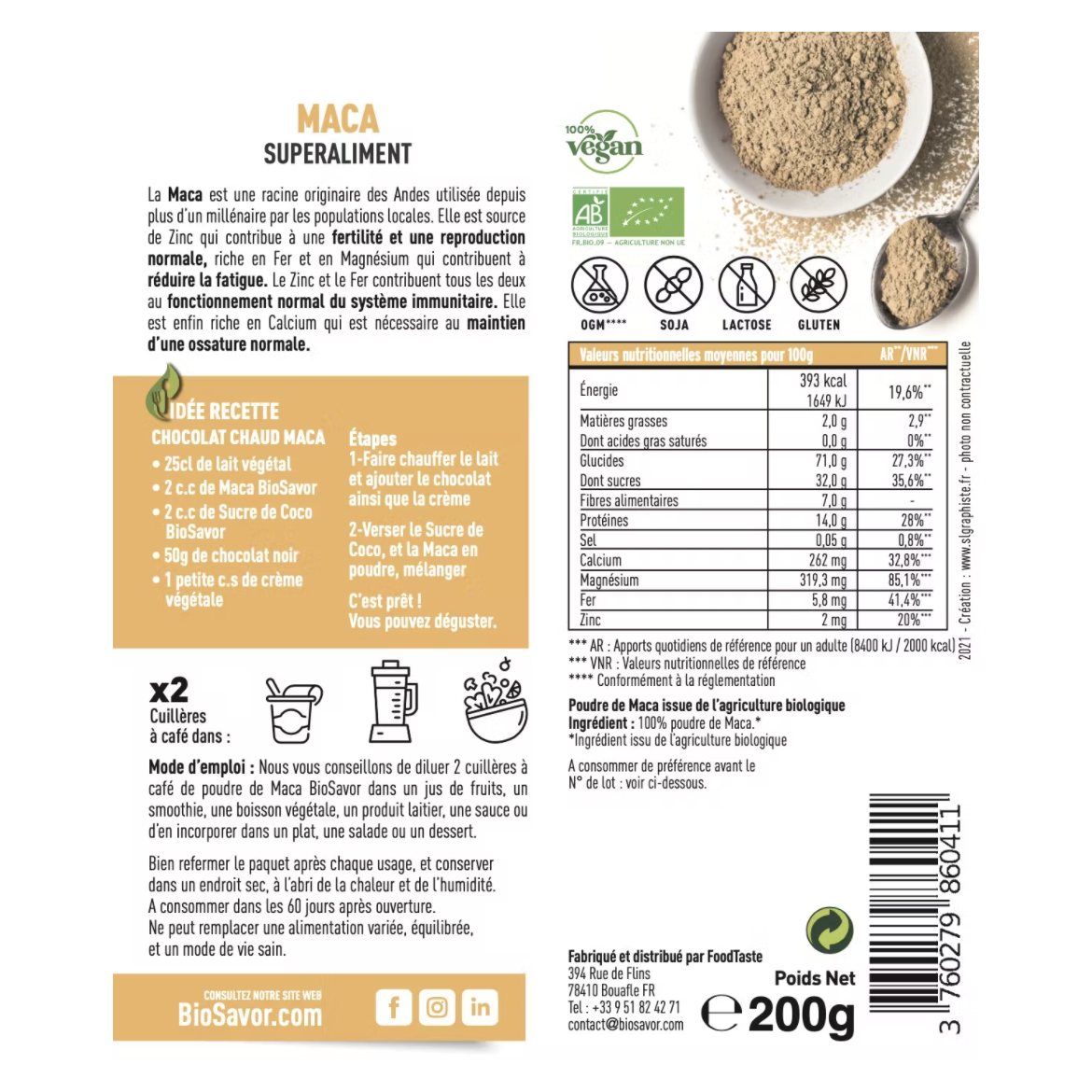 MACA EN POUDRE - 200G - ERGÄNZUNG DER NAHRUNGSMITTEL