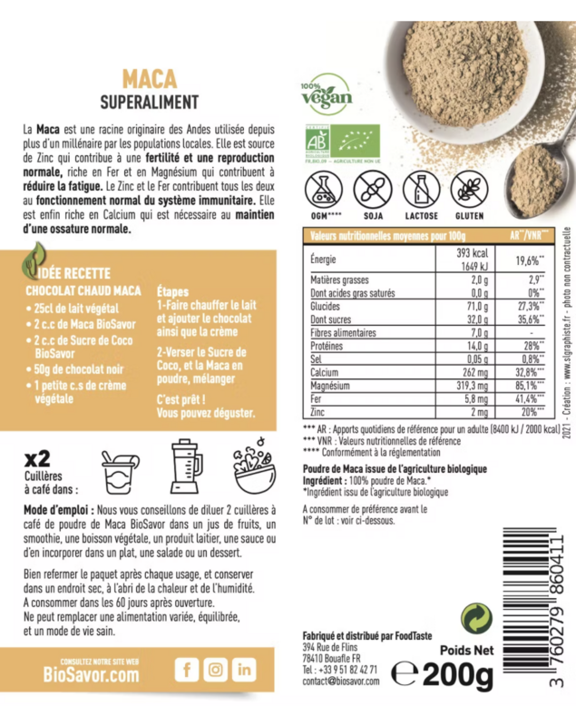 MACA EN POUDRE - 200G - ERGÄNZUNG DER NAHRUNGSMITTEL