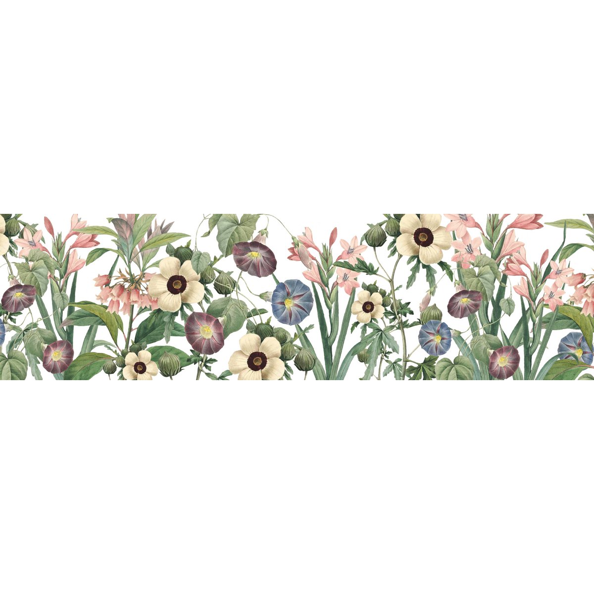Zelfklevende rand "Wildflowers" roze/groen op wit