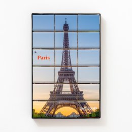 "Eiffel Tower" Gift Box with 72% Dark Chocolate or 35% Milk Chocolate. Iconic Paris landmark depicted on the packaging.