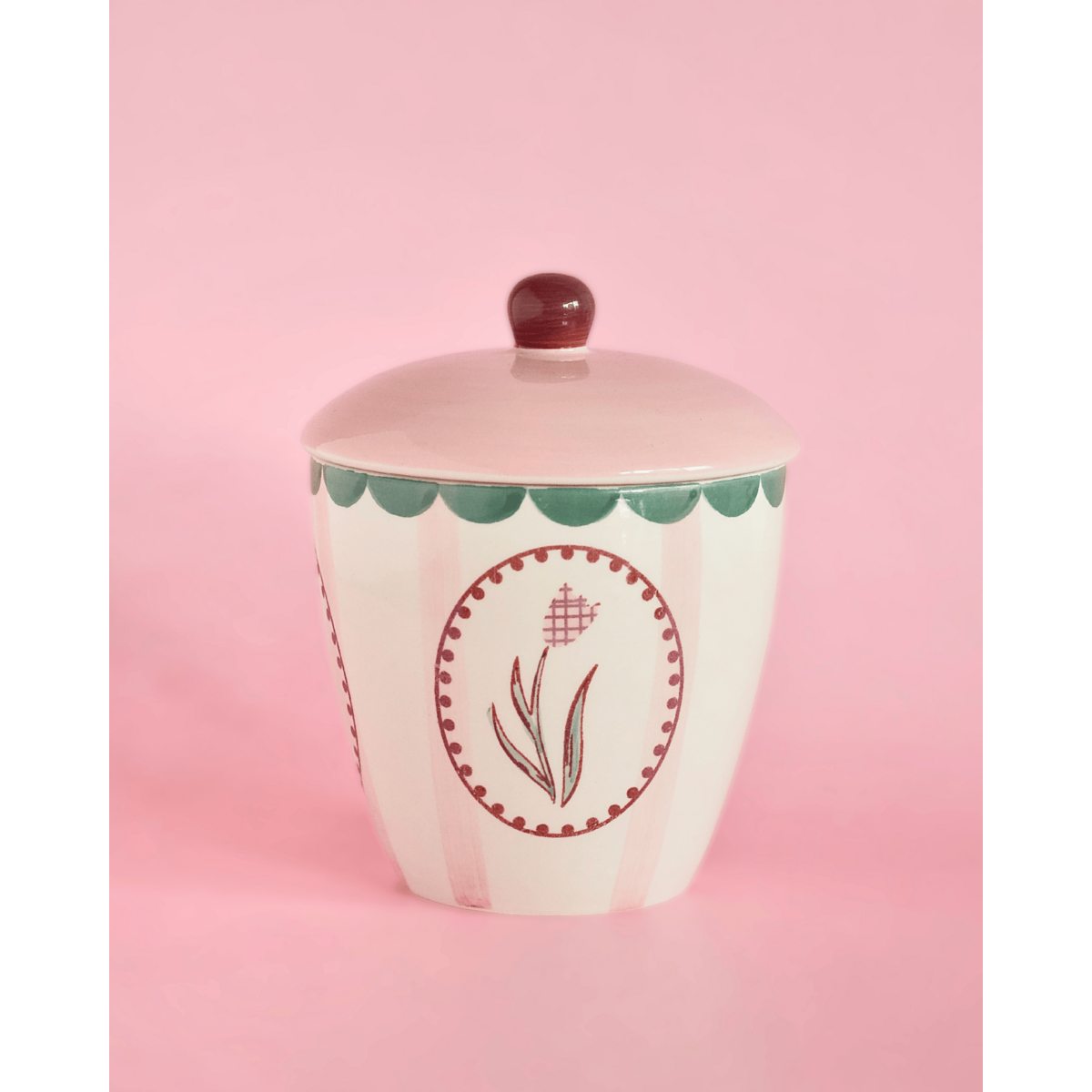 Handpainted Ceramic Coffee Mug With Lid - Floral Design, 385ml