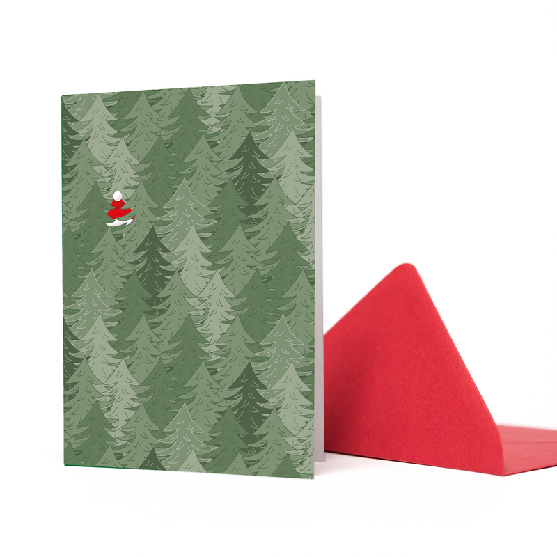 Grüne Weihnachtkarte mit Weihnachtsbäumen und Nikolaus ohne Text - nachhaltige Weihnachtskarte aus 100% Recyclingpapier