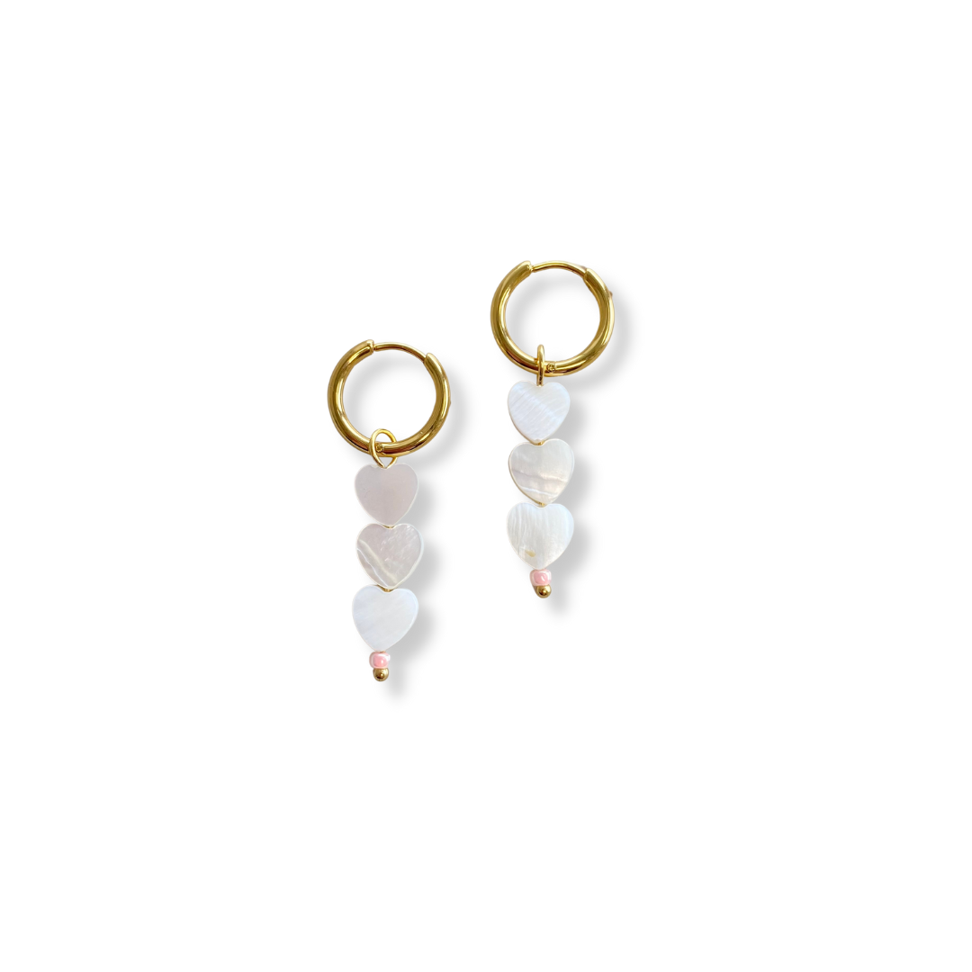 Pendientes Triple Corazones Blancos - Oro