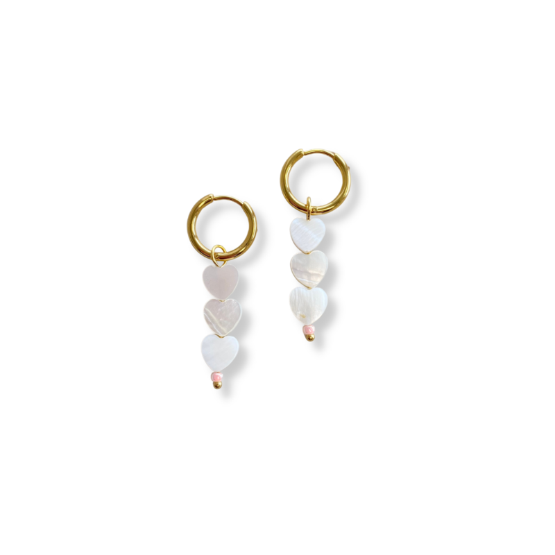 Ohrringe Triple White Hearts - Gold