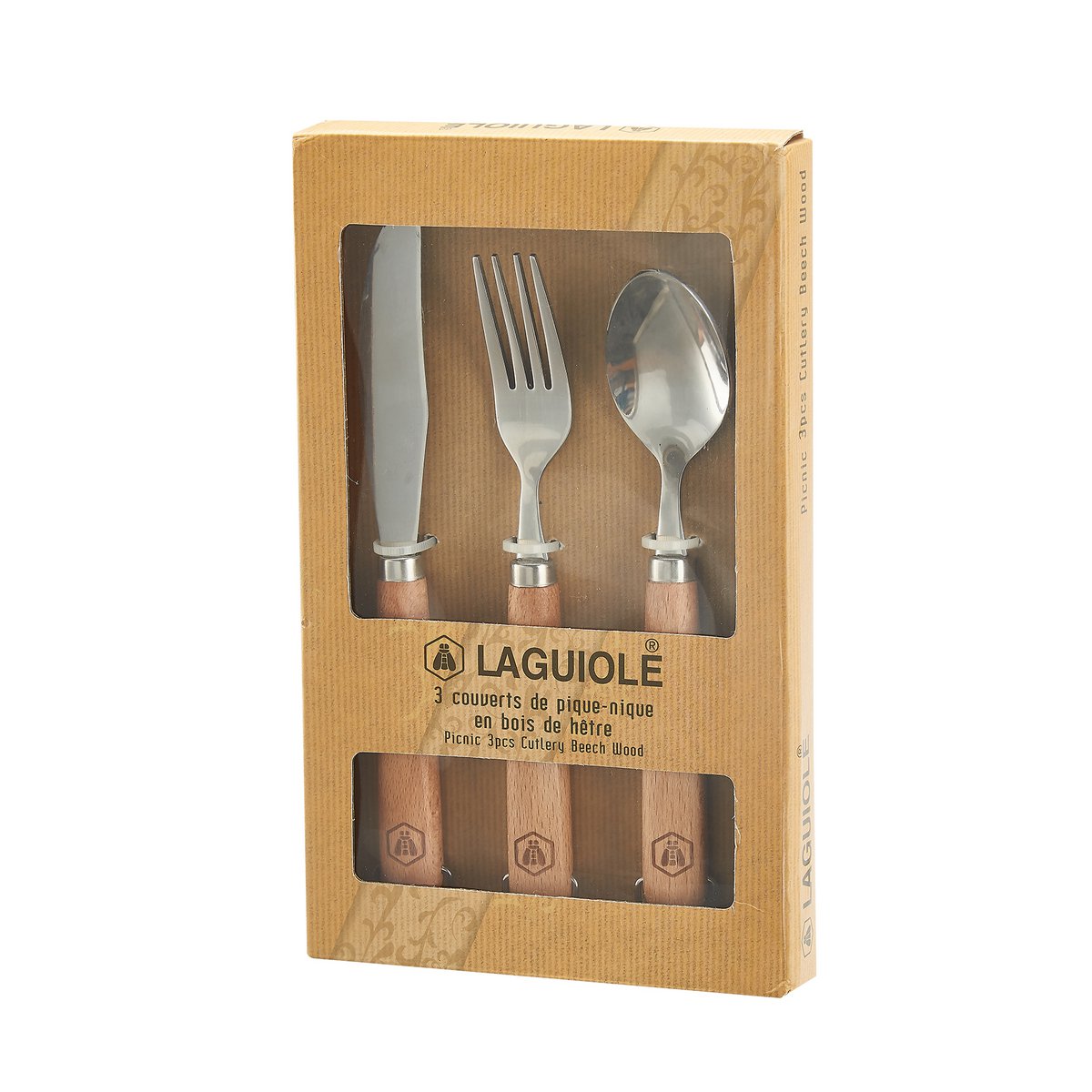 LAGUIOLE COUVERT PICNIC CUTLERY BEECHWOOD 3 PCS