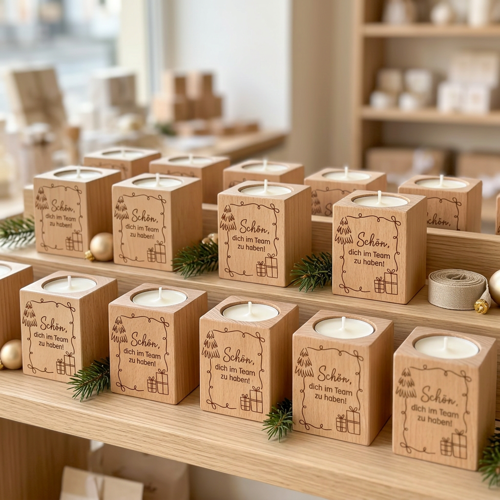 Wooden tealight holder "Great to have you on the team!" – Christmas gift for employees & teams | incl. tealight 