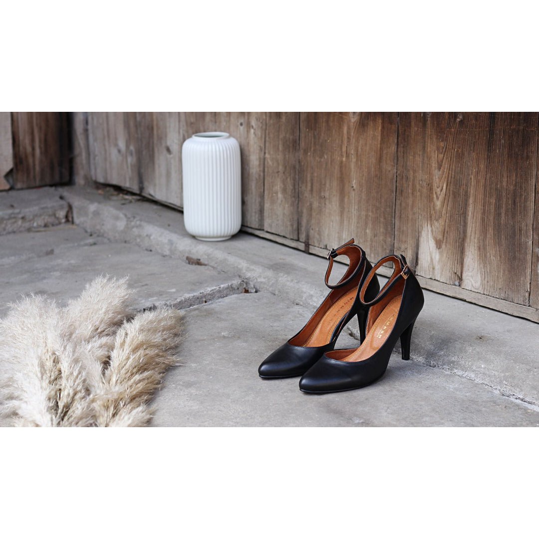 Handgemaakte Leren hakken (8 cm) - Vivienne - Zwarte Vintage Schoenen 35-42