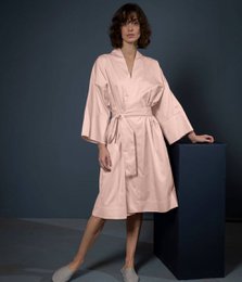 Kimono-Bademantel aus Satin, Solid Creamy Peach