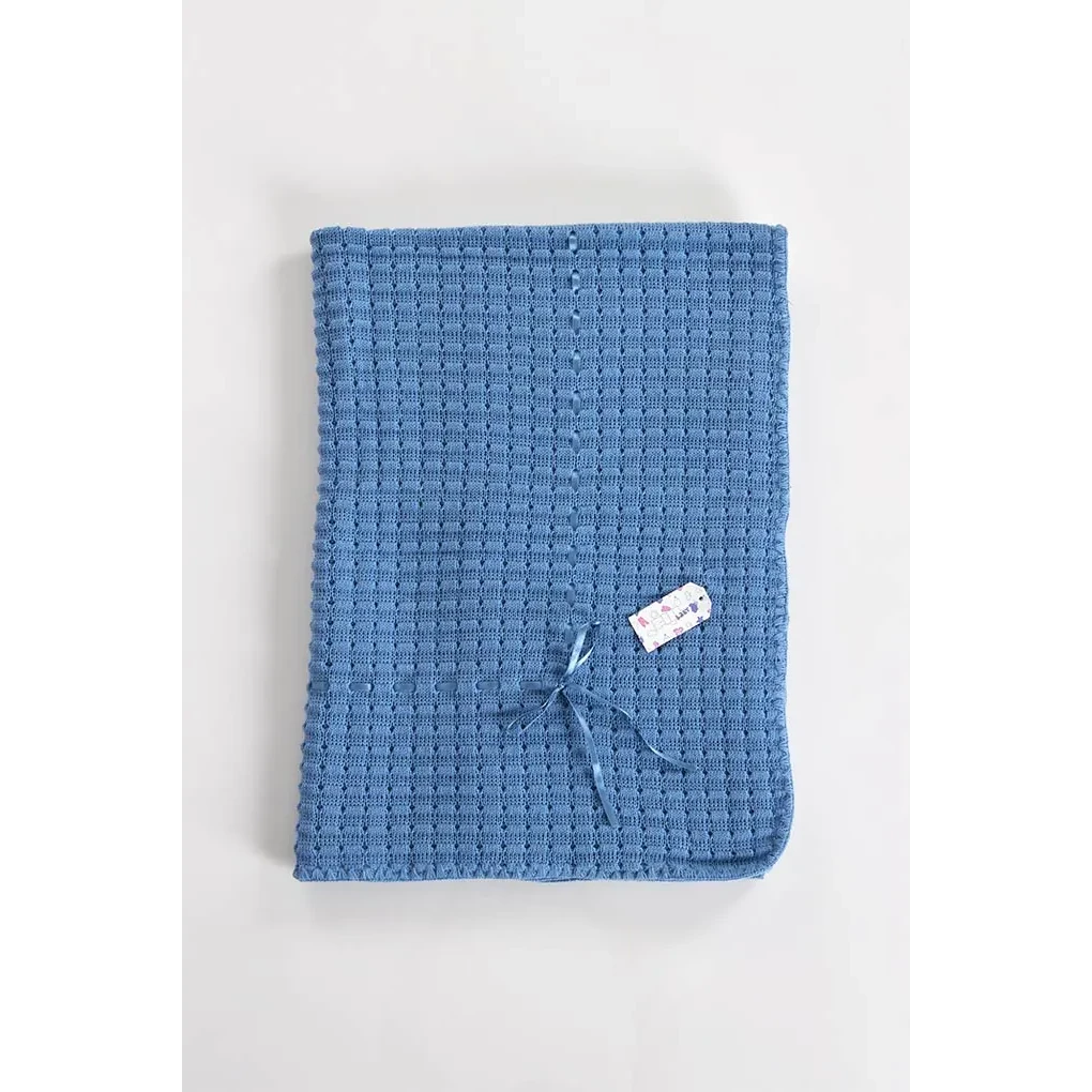 Coperta in maglia a nido d'ape per bambini con fiocco, blu