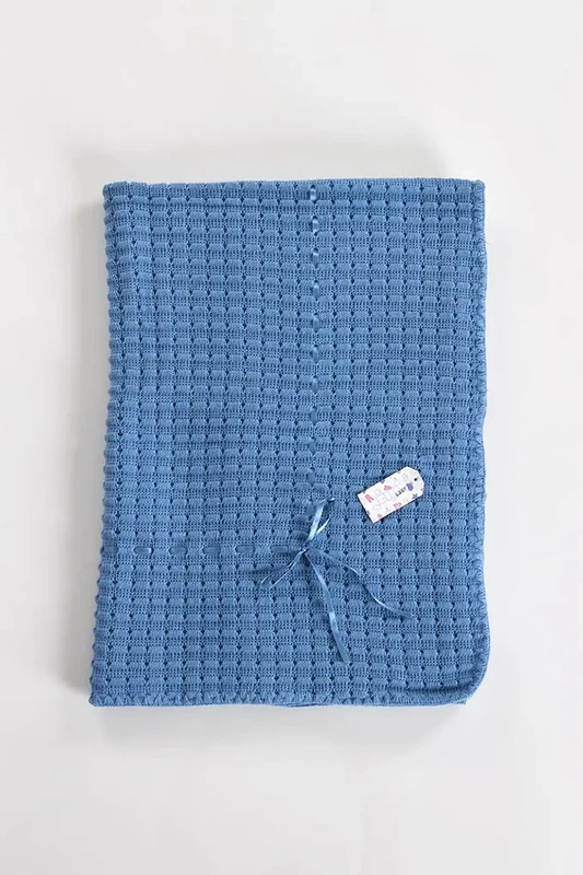 Coperta in maglia a nido d'ape per bambini con fiocco, blu