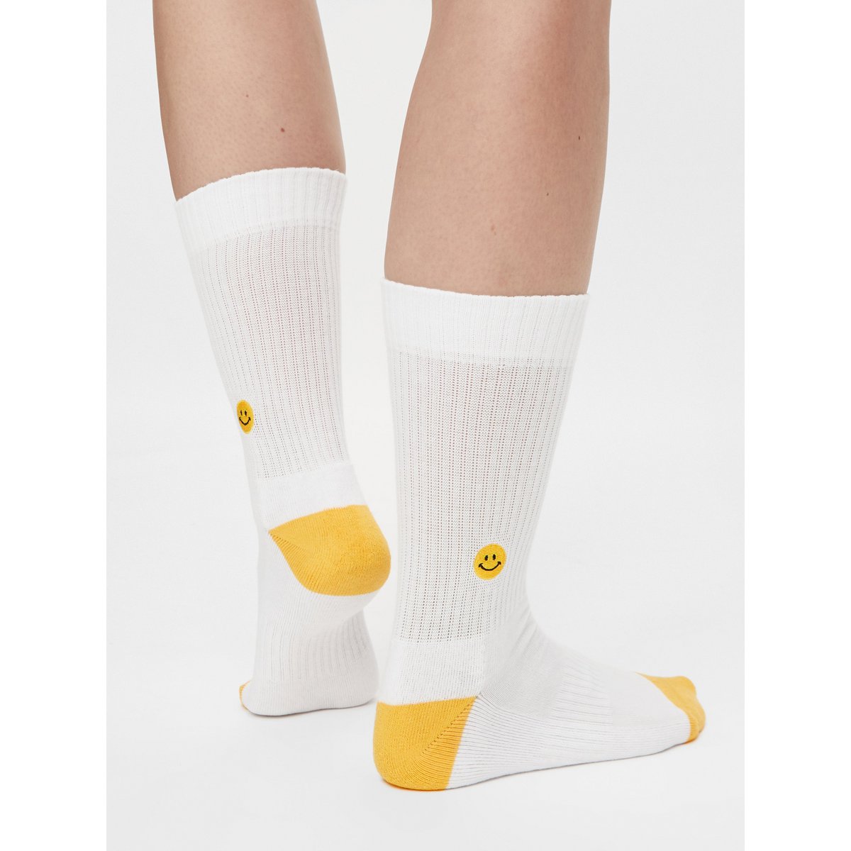 Bio Socken Smiley - Weiße Tennissocken mit gesticktem Smile Emoji