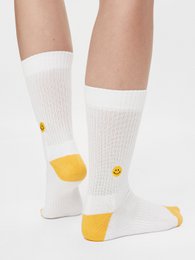 Bio Socken Smiley - Weiße Tennissocken mit gesticktem Smile Emoji