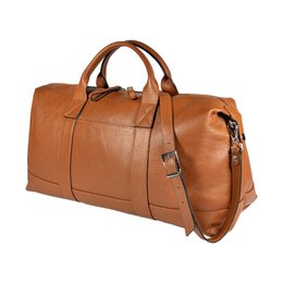 RB1029S | In Italien hergestellte Reisetasche aus echtem Leder mit verstellbarem und abnehmbarem Schultergurt. Reißverschluss und Accessoires aus glänzendem Nickelmetall – Farbe Cognac – Maße: 57 x 26 x 24 cm