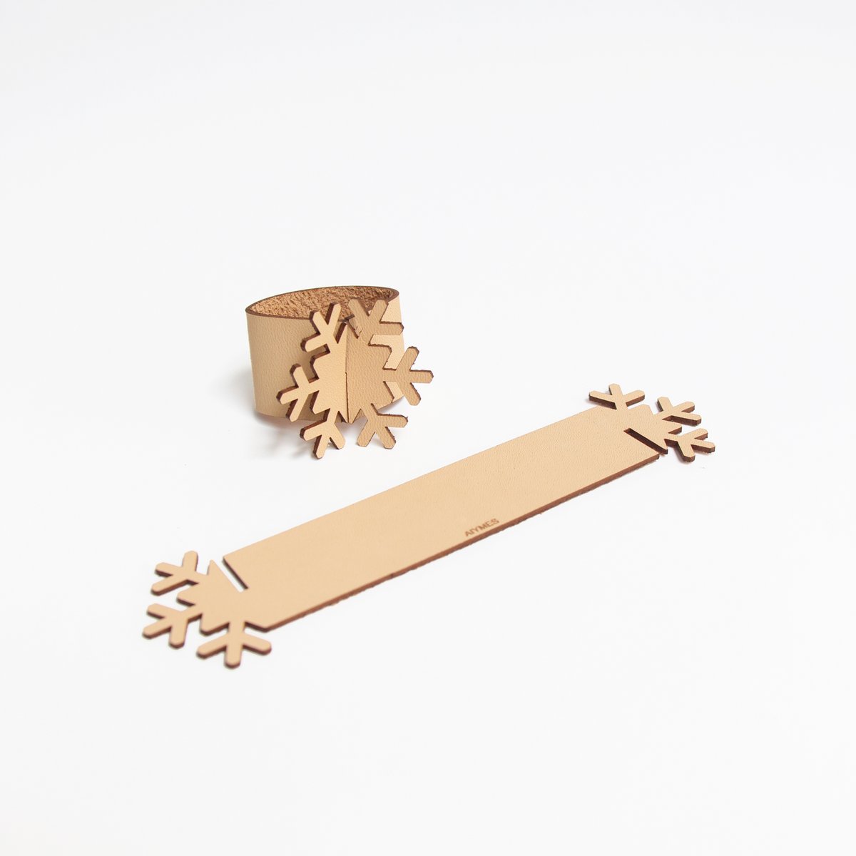 Ronds de Serviette Flocon de Neige (Ensemble de 4) - Cuir Naturel
