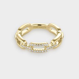 Ring with rectangular links united in gold-plated silver