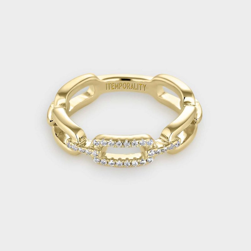 Ring with rectangular links united in gold-plated silver