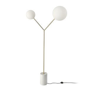 Stehlampe aus Calacatta-Marmor, vergoldetem Stahl und weißem Glas