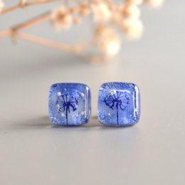 Mælkebøtte øreringe i blå farve, glas og sterling sølv