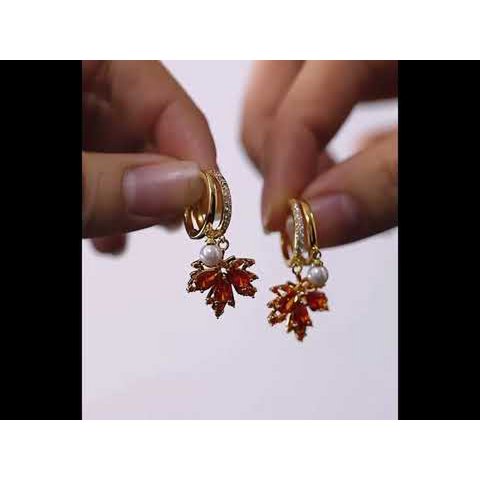 Autumn Maple Pearl Drop Earrings