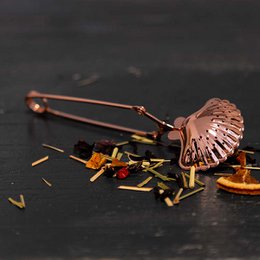 Tea tongs, tea filter, tea infuser "Shell" rose gold