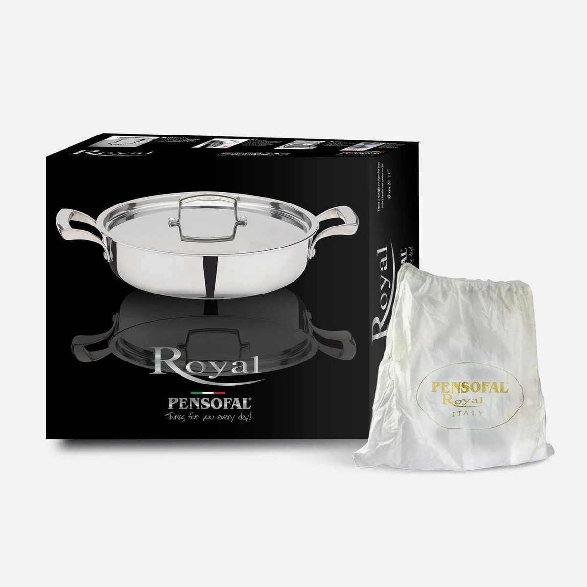 Royal-Skillet 28 cm. 2 handles stainless steel lid