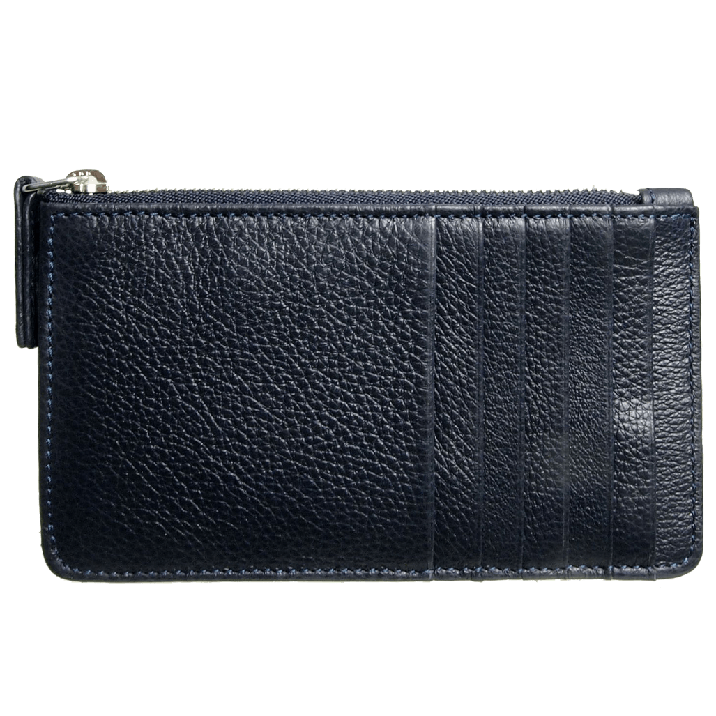 5 Porta Carte Di Credito In Pelle Martellata Con Zip Blu