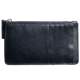 5 Porta Carte Di Credito In Pelle Martellata Con Zip Blu