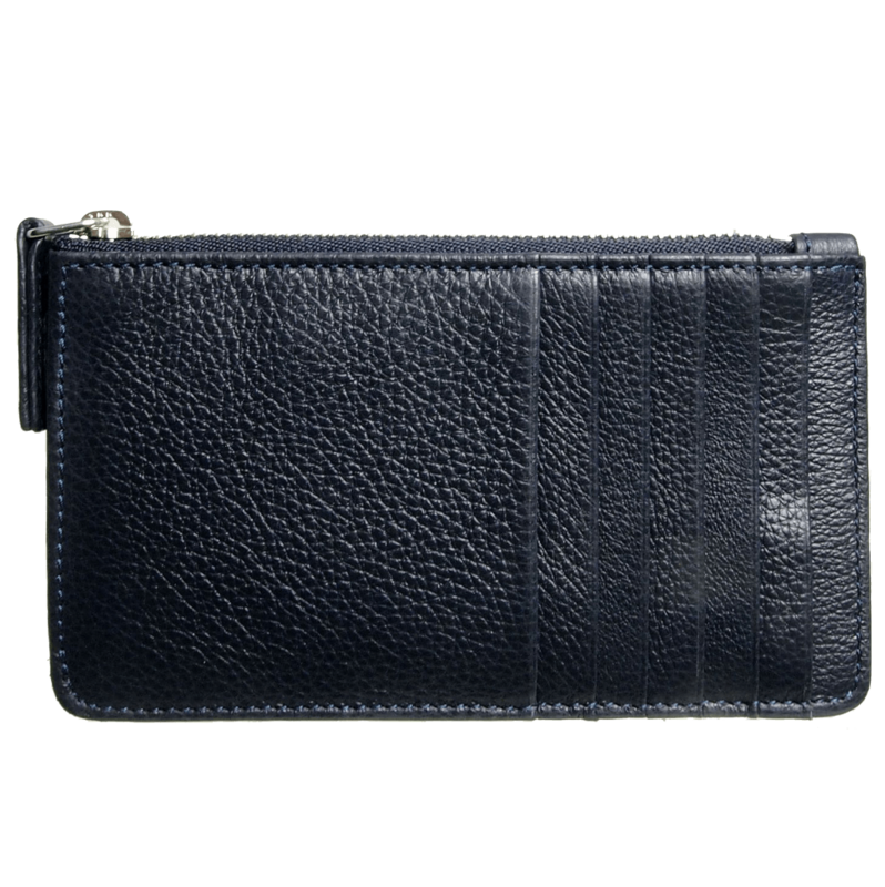 5 Porta Carte Di Credito In Pelle Martellata Con Zip Blu
