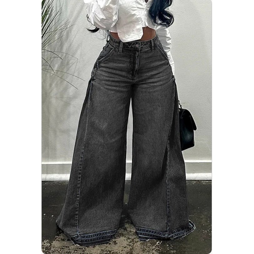 Jean ample à jambes larges, pantalon à cloche et à pompon